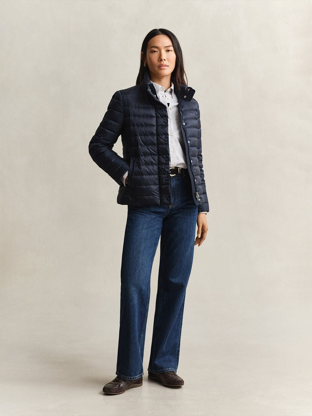 Gant Women Navy Blue Quilted Regular Fit Puffer Jacket