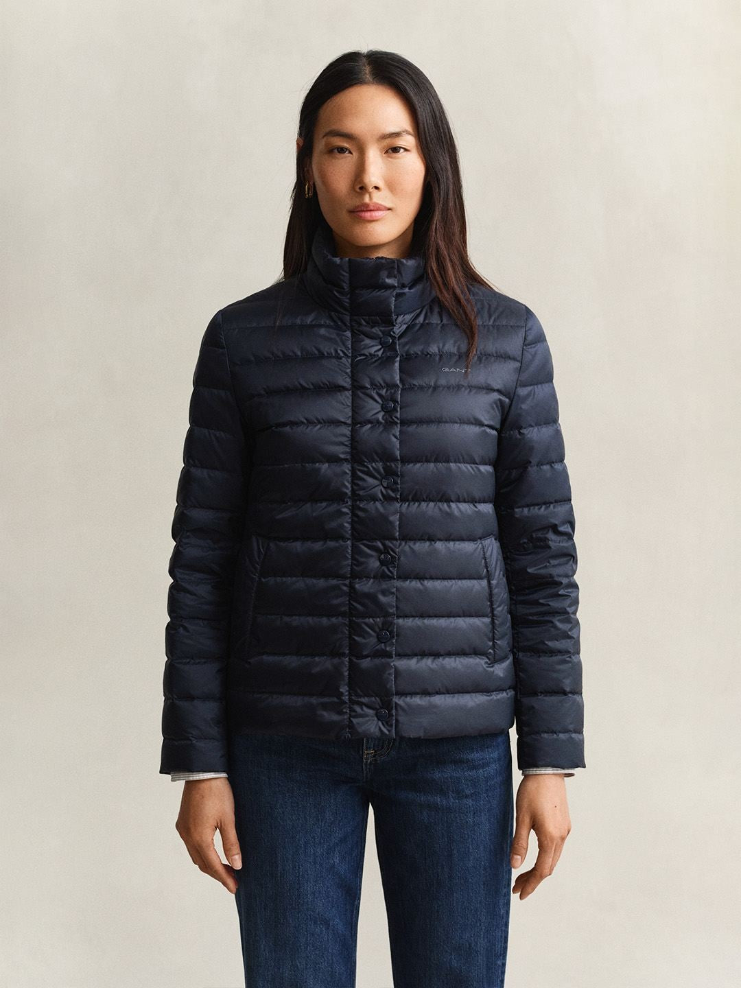 Gant Women Navy Blue Quilted Regular Fit Puffer Jacket