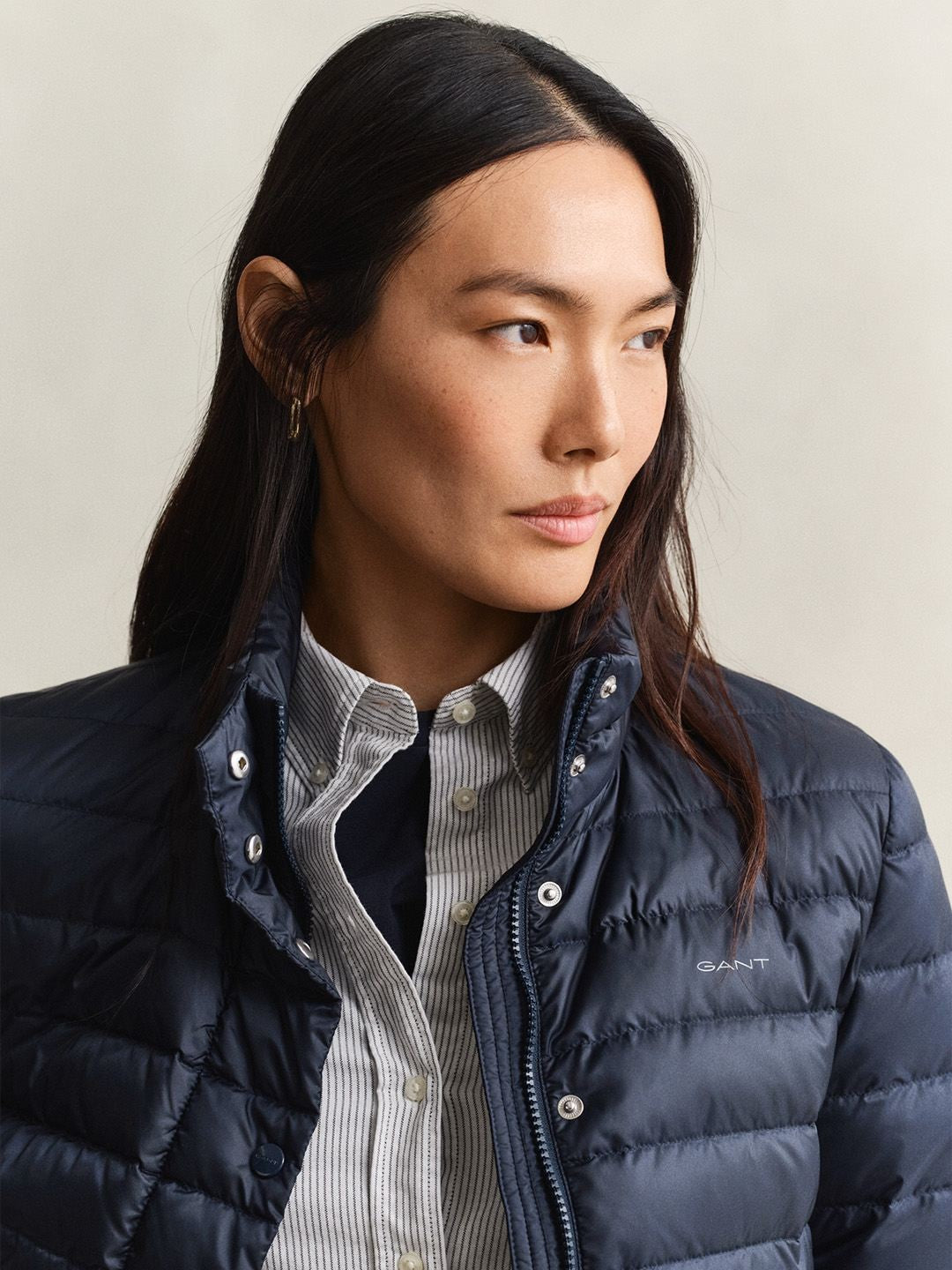 Gant Women Navy Blue Quilted Regular Fit Puffer Jacket