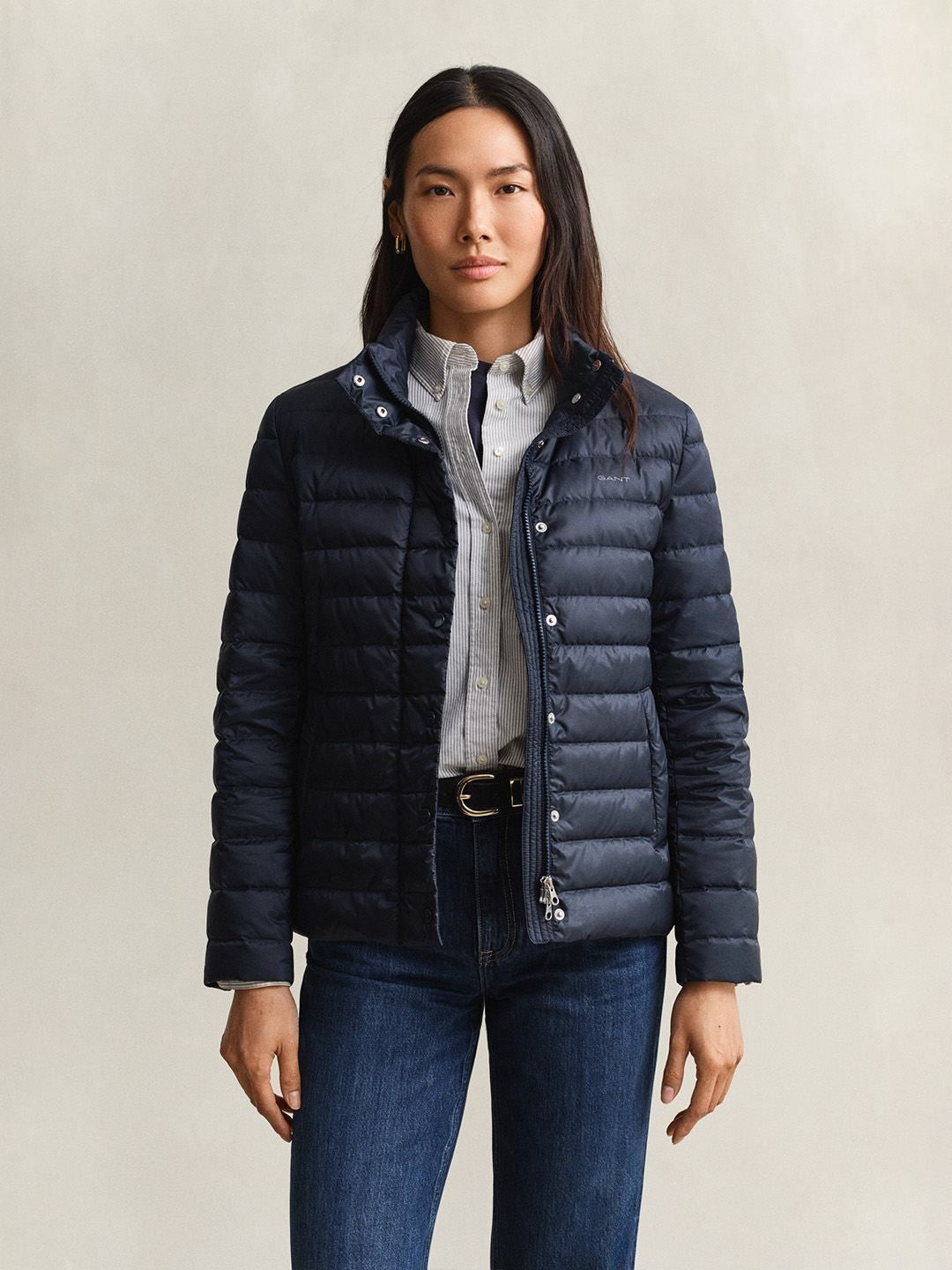 Gant Women Navy Blue Quilted Regular Fit Puffer Jacket