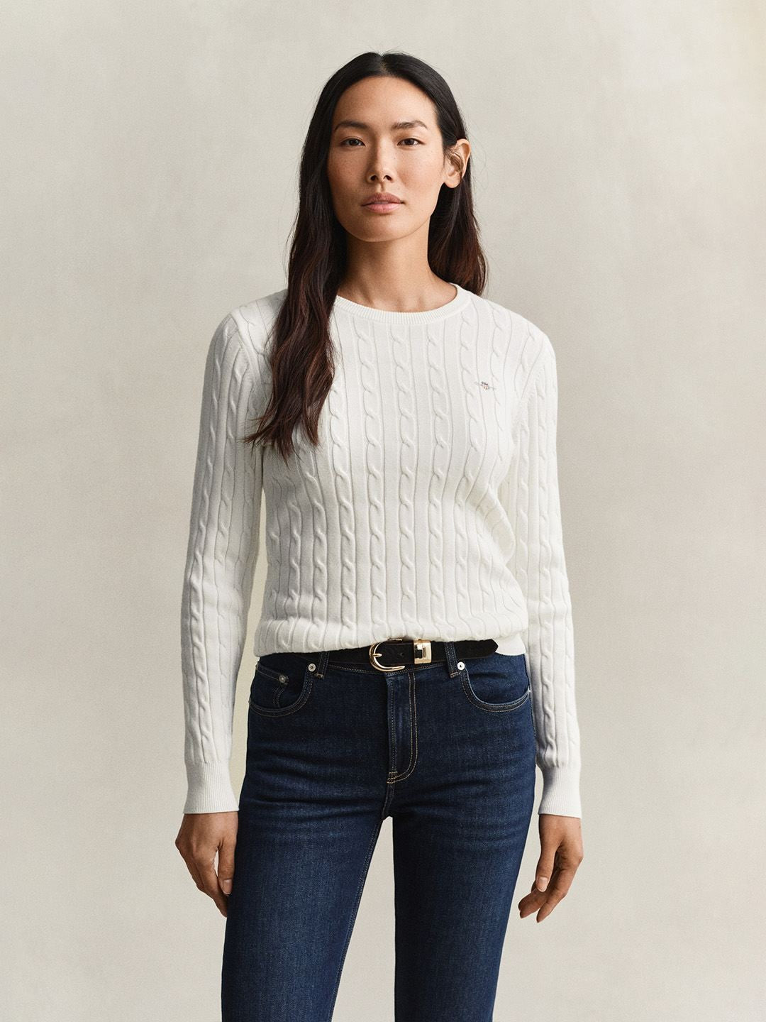 Gant Women White Textured Slim Fit Sweater