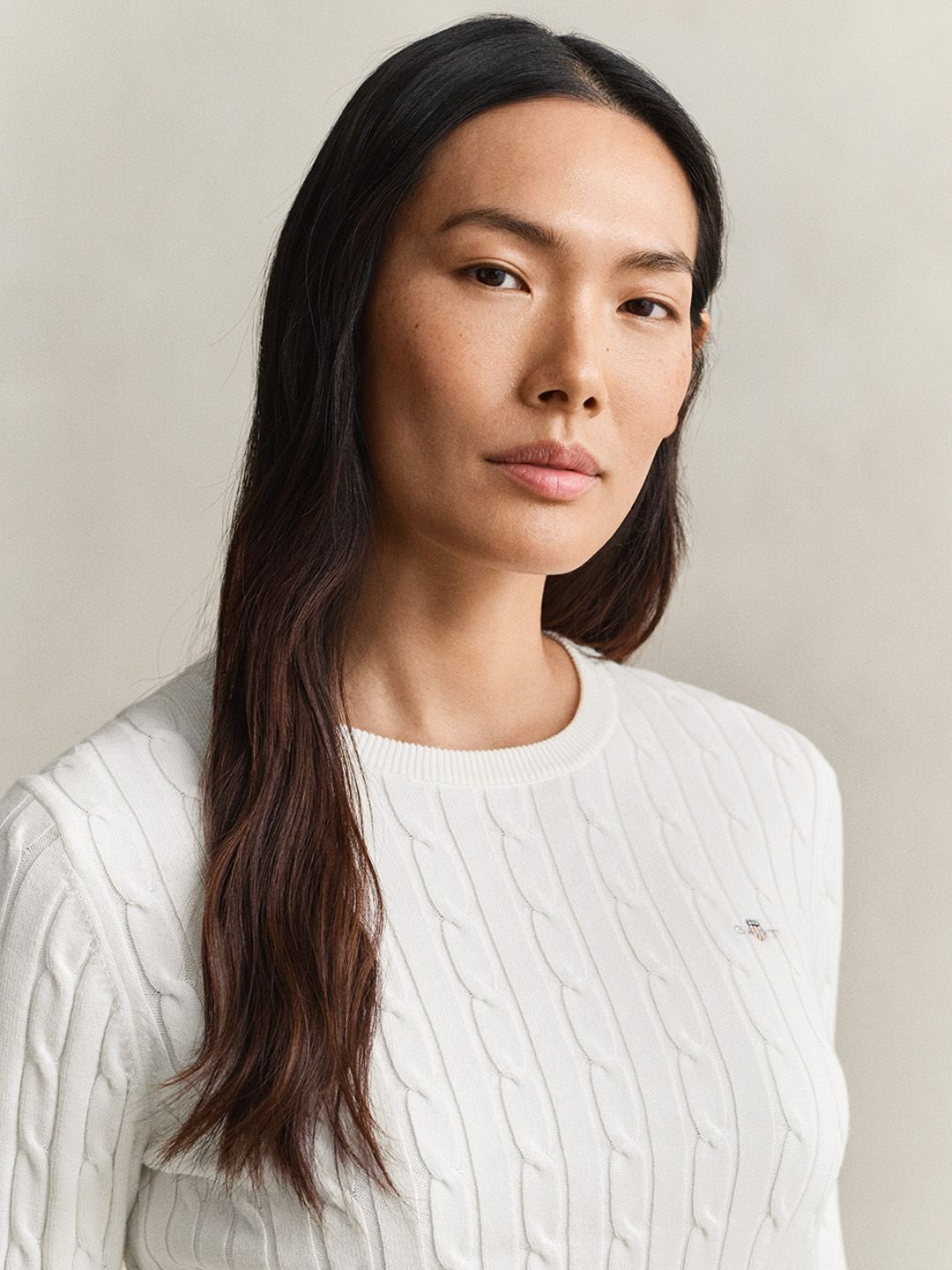 Gant Women White Textured Slim Fit Sweater
