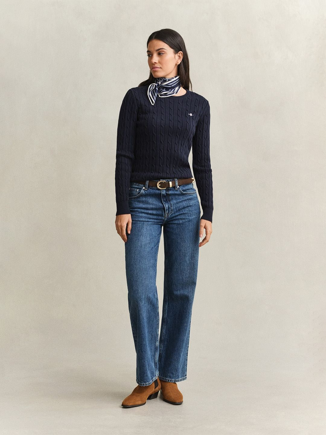 Gant Women Navy Blue Textured Slim Fit Sweater
