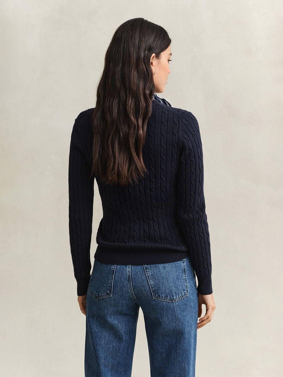 Gant Women Navy Blue Textured Slim Fit Sweater