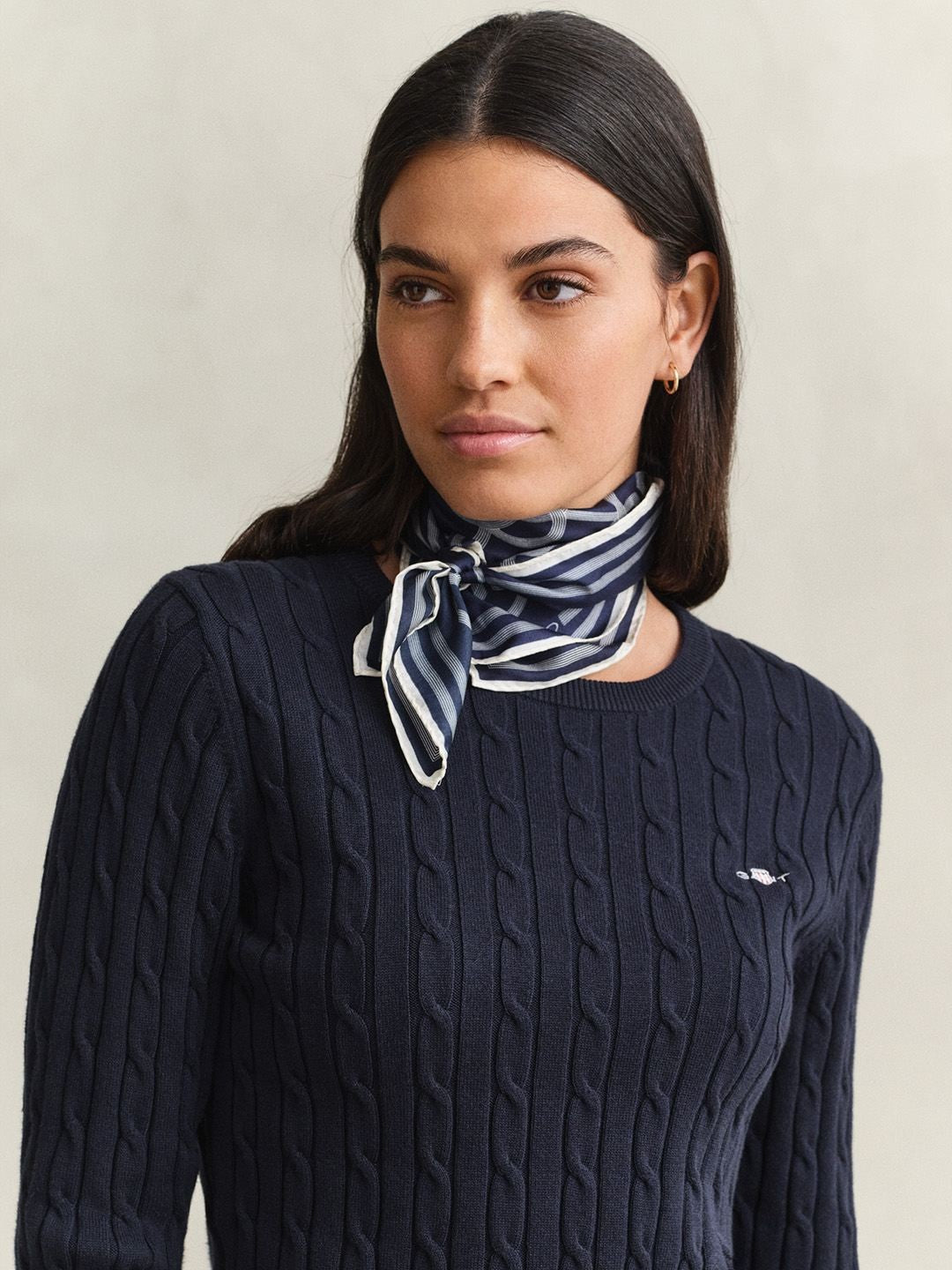Gant Women Navy Blue Textured Slim Fit Sweater
