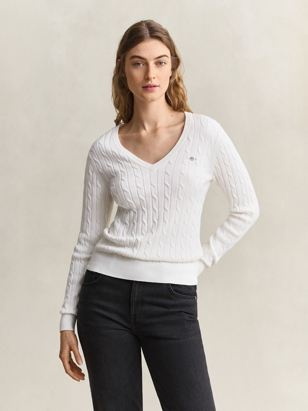 Gant Women White Textured Slim Fit Sweater