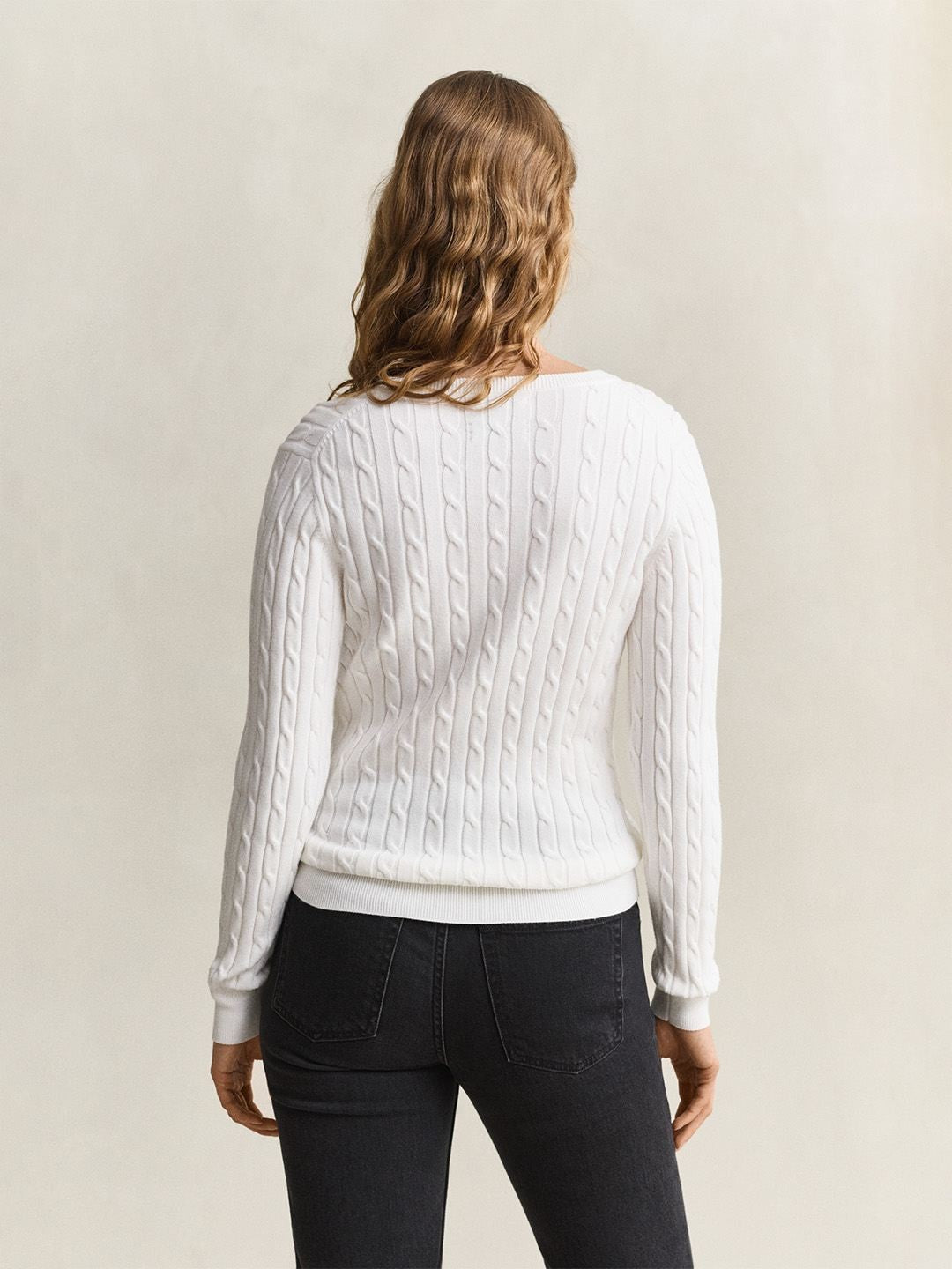 Gant Women White Textured Slim Fit Sweater