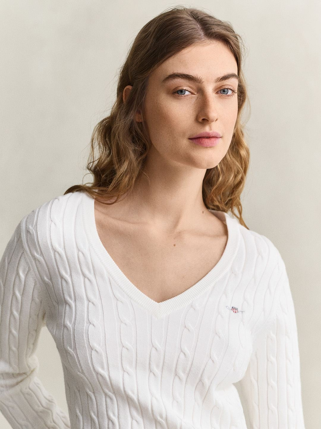 Gant Women White Textured Slim Fit Sweater