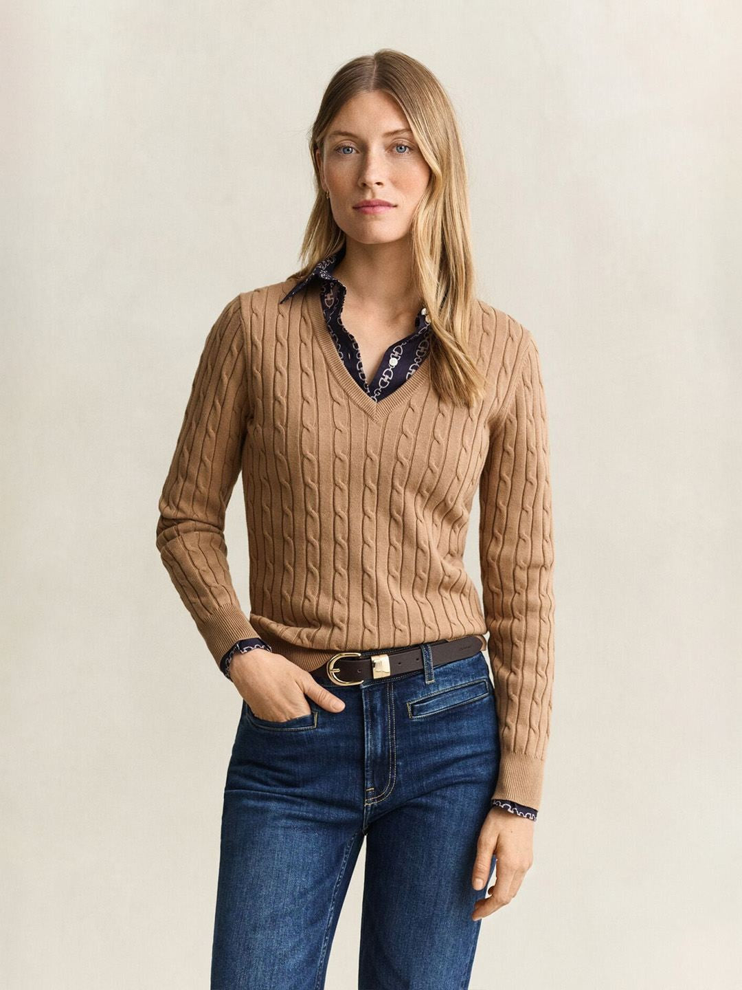 Gant Women Light Brown Textured Slim Fit Sweater