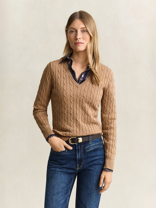 Gant Women Light Brown Textured Slim Fit Sweater