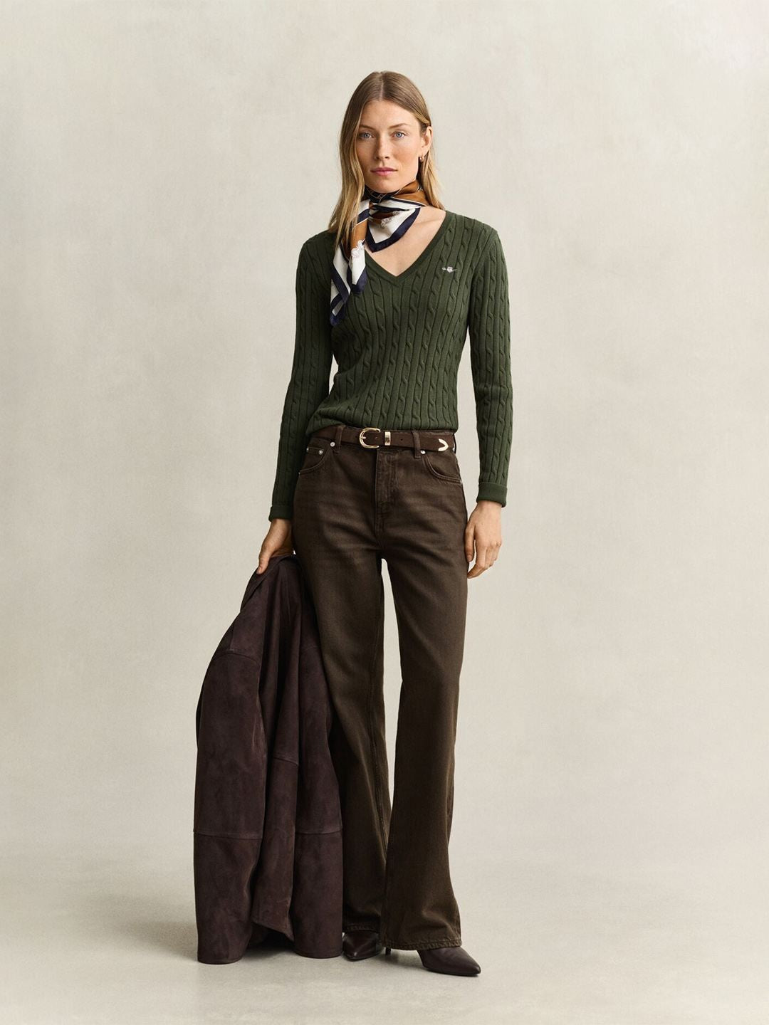 Gant Women Forest Green Textured Slim Fit Sweater