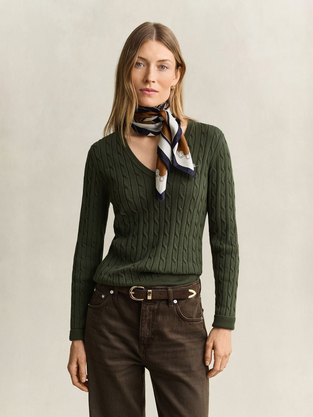 Gant Women Forest Green Textured Slim Fit Sweater