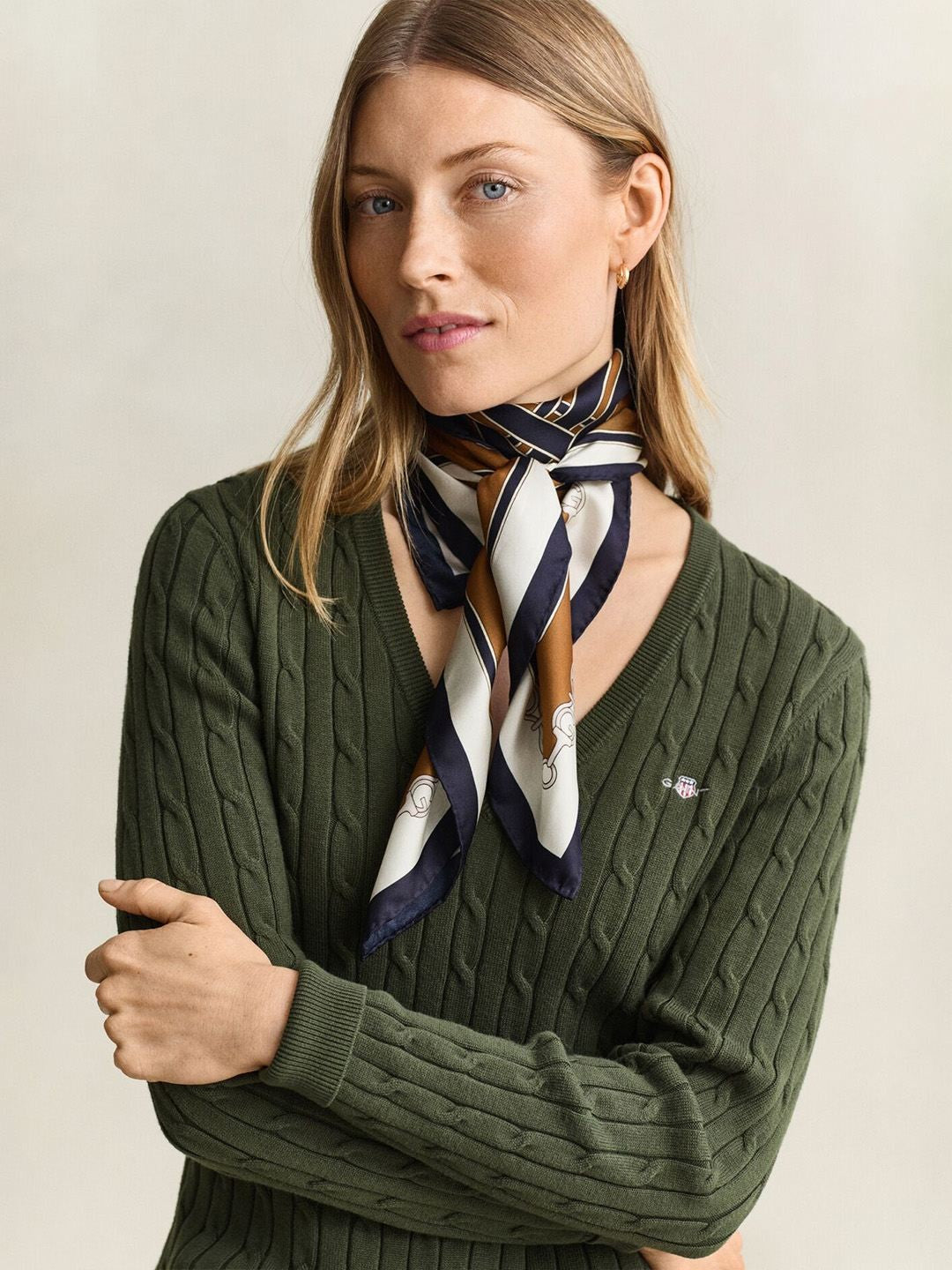 Gant Women Forest Green Textured Slim Fit Sweater