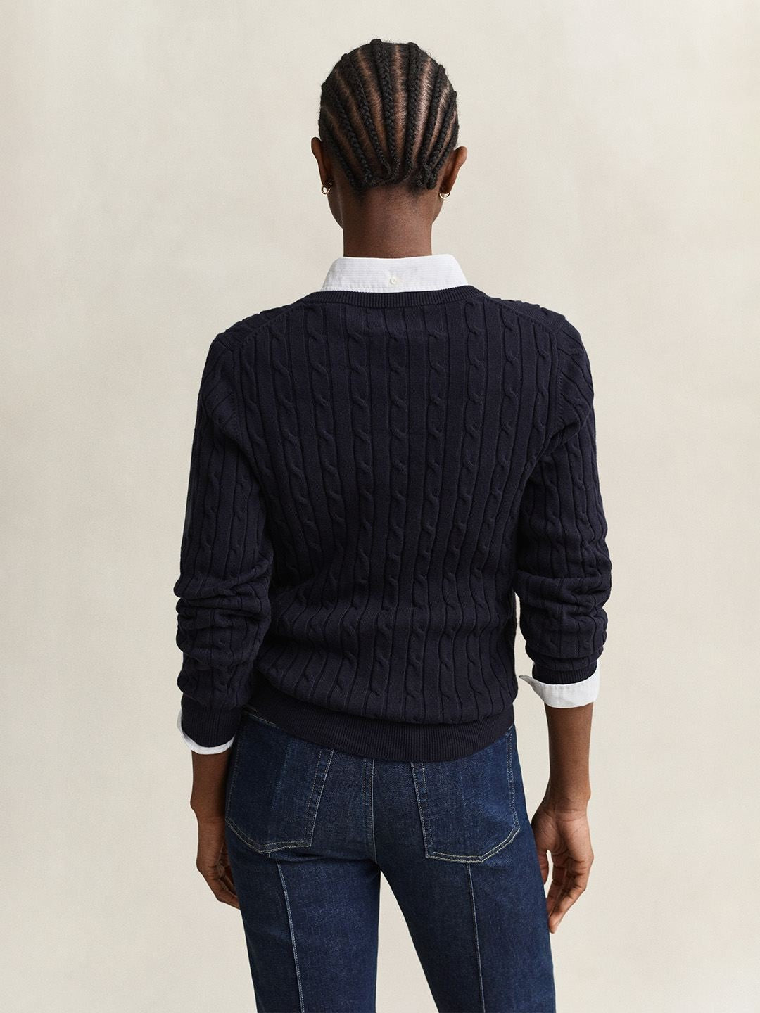 Gant Women Navy Blue Textured Slim Fit Sweater