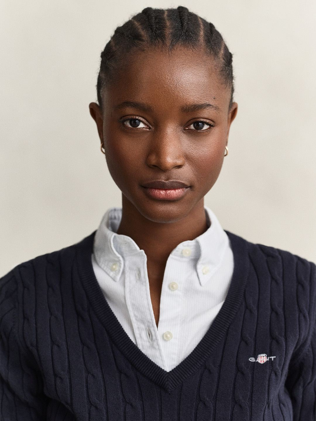 Gant Women Navy Blue Textured Slim Fit Sweater