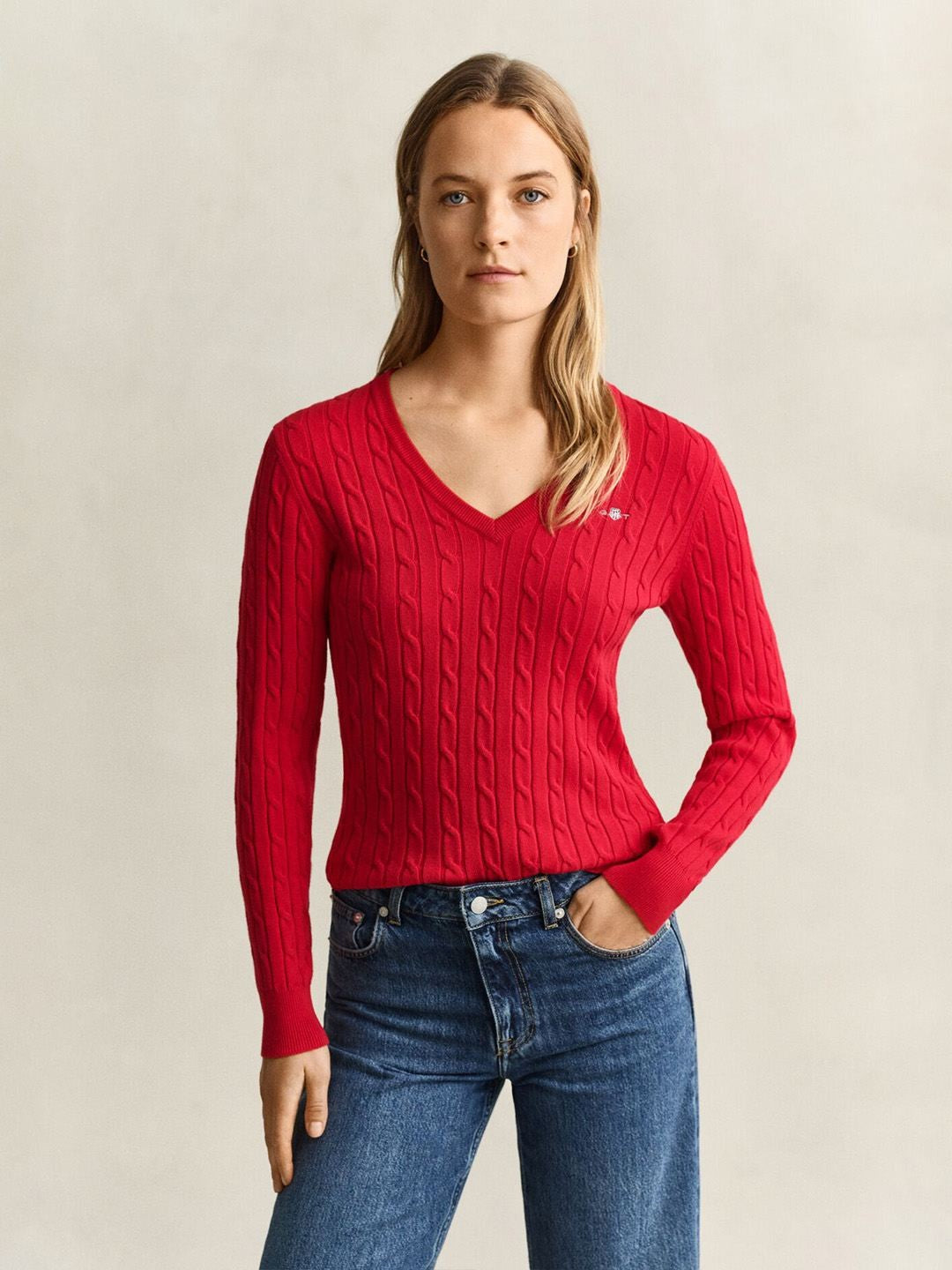 Gant Women Red Textured Slim Fit Sweater