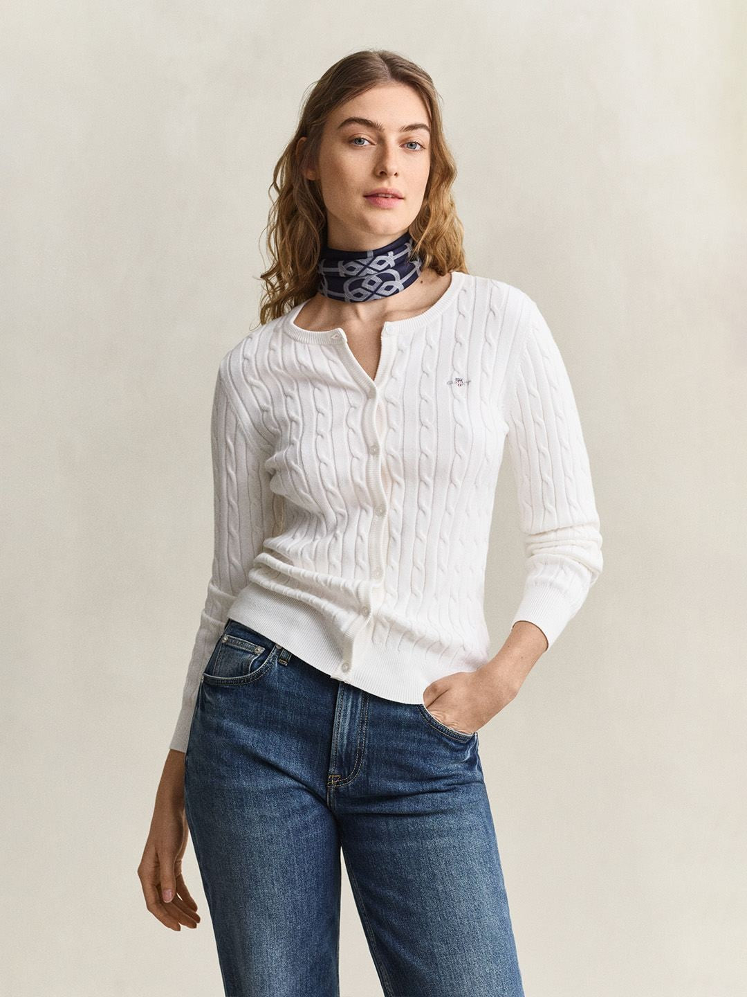 Gant Women White Textured Slim Fit Sweater