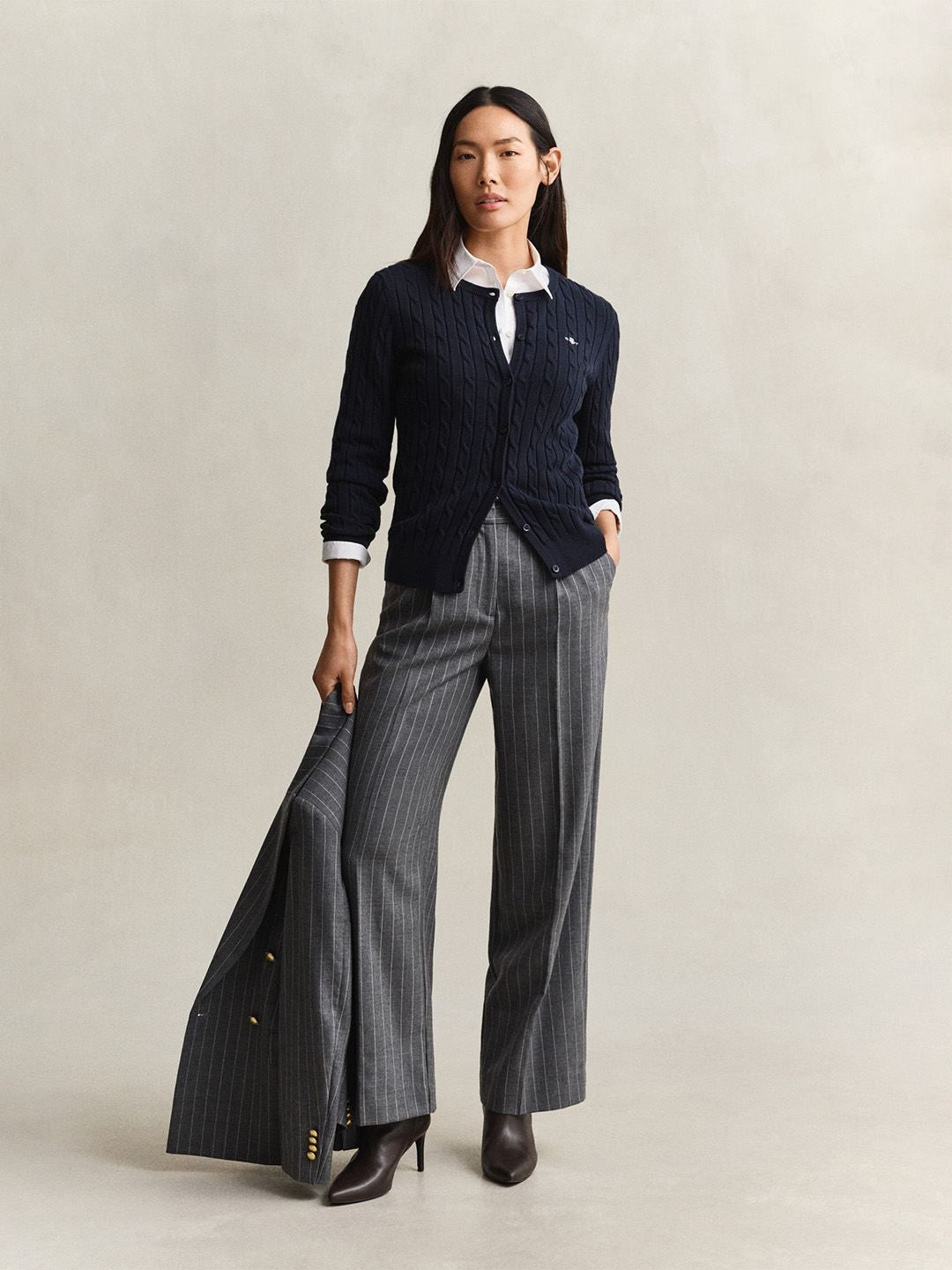 Gant Women Navy Blue Textured Slim Fit Sweater
