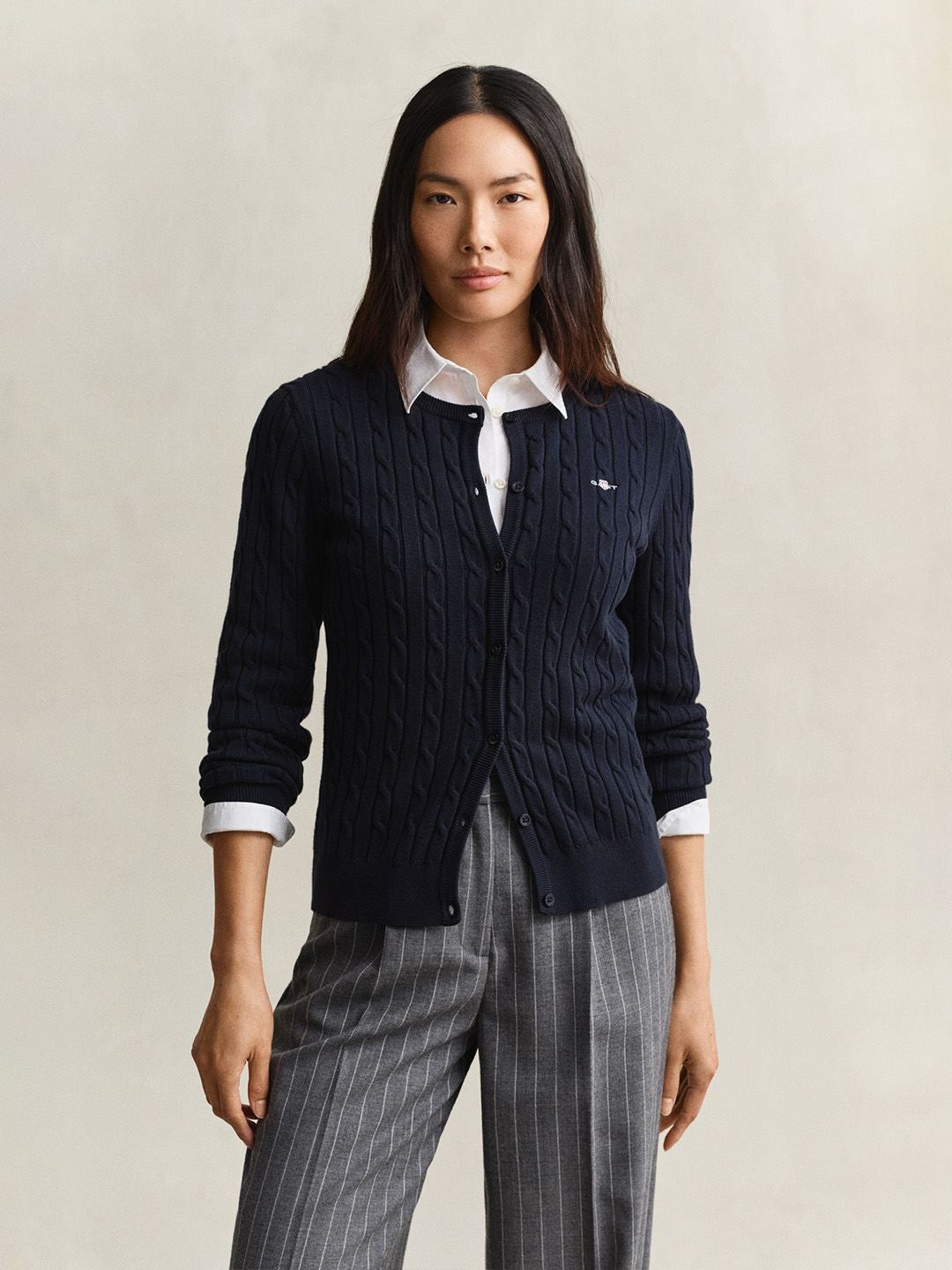 Gant Women Navy Blue Textured Slim Fit Sweater