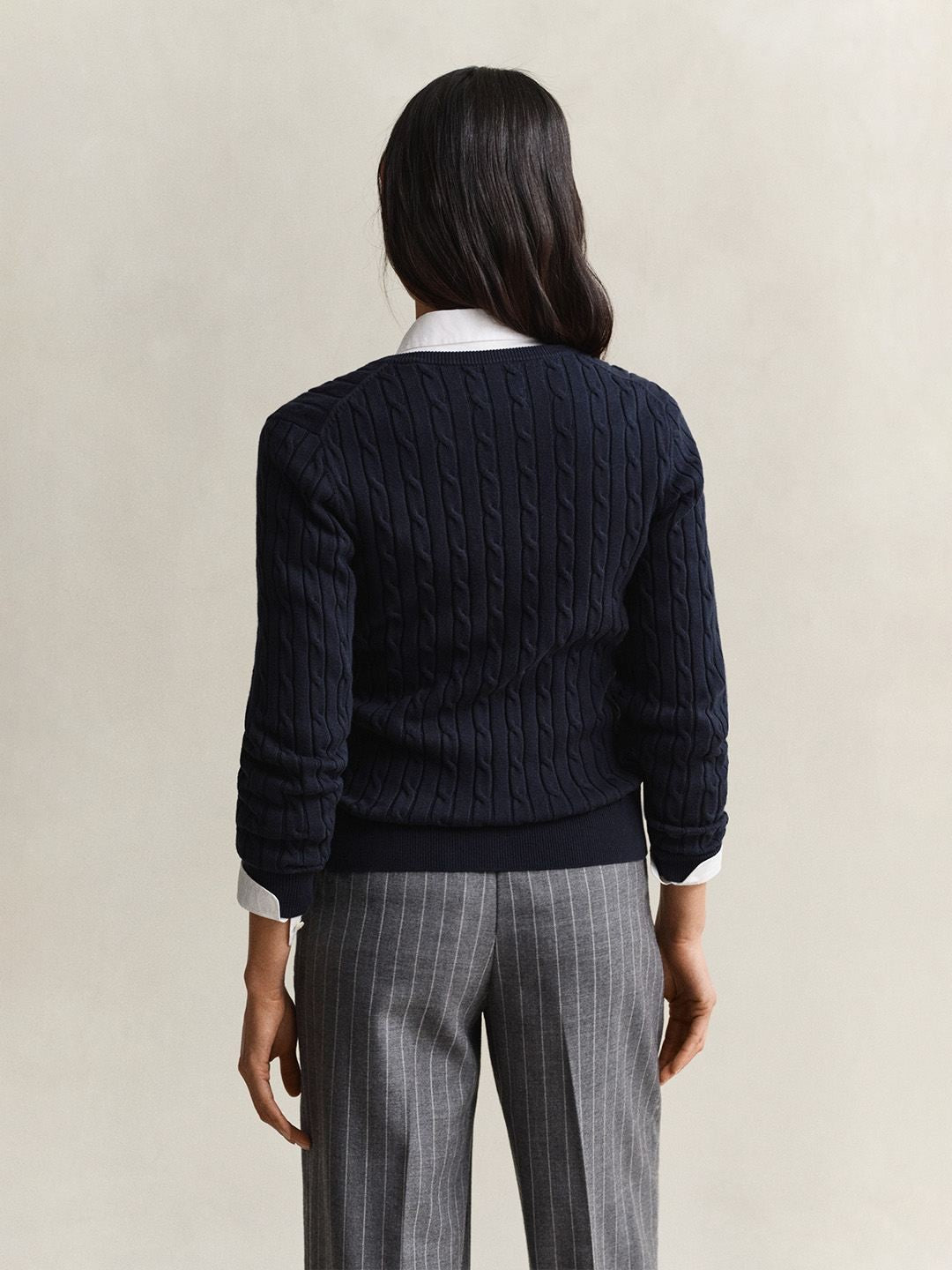 Gant Women Navy Blue Textured Slim Fit Sweater