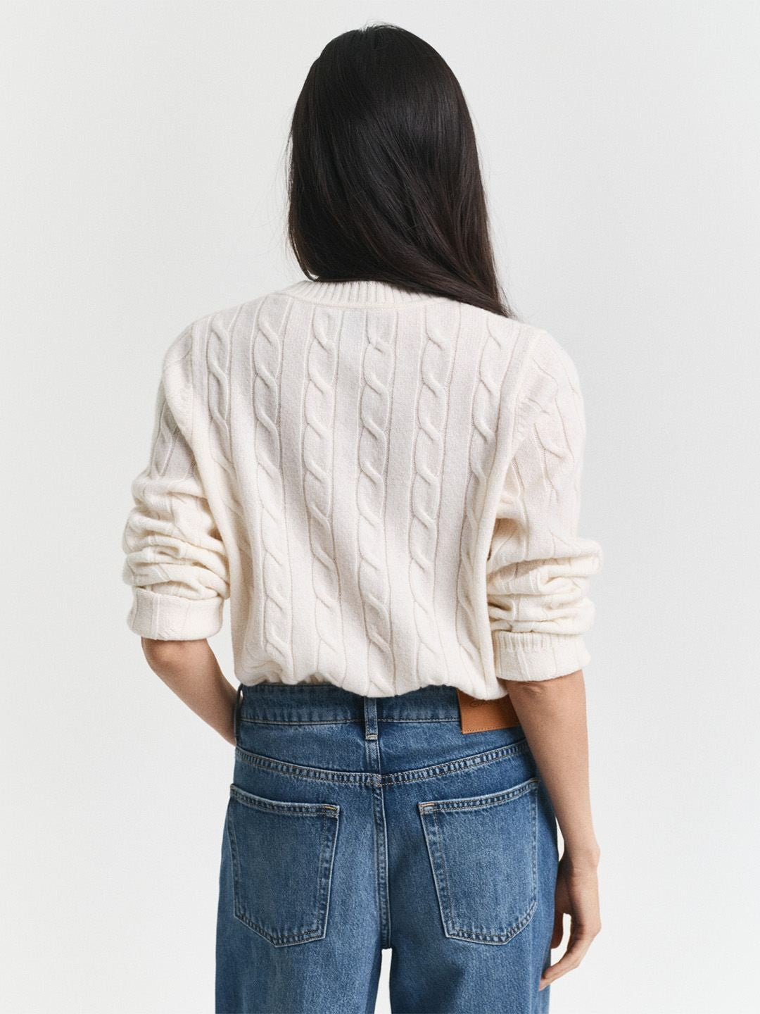 Gant Women Cream Textured Regular Fit Lambswool Sweater
