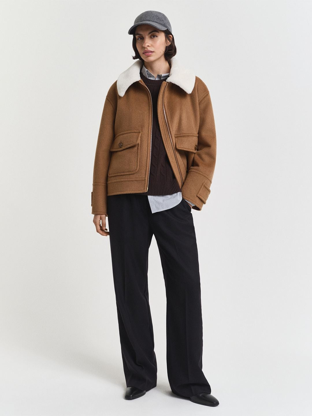 Gant Women Dark Brown Textured Regular Fit Lambswool Sweater