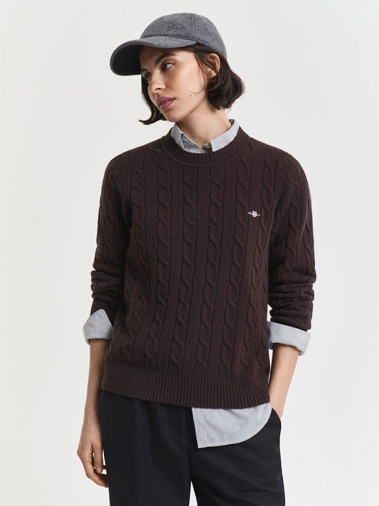Gant Women Dark Brown Textured Regular Fit Lambswool Sweater