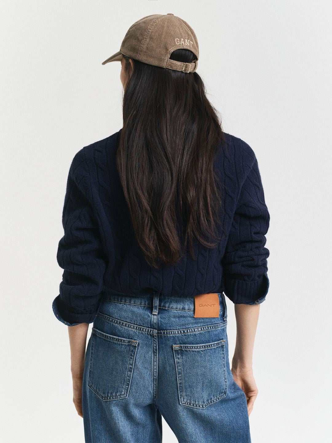 Gant Women Navy Blue Textured Regular Fit Lambswool Sweater