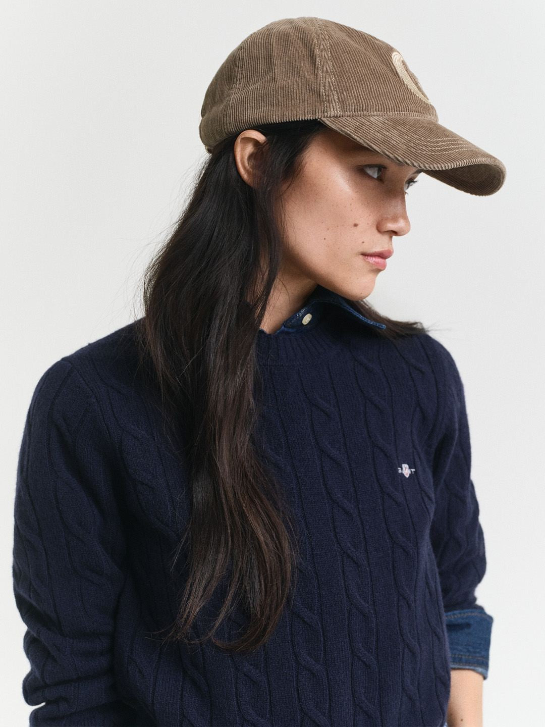 Gant Women Navy Blue Textured Regular Fit Lambswool Sweater