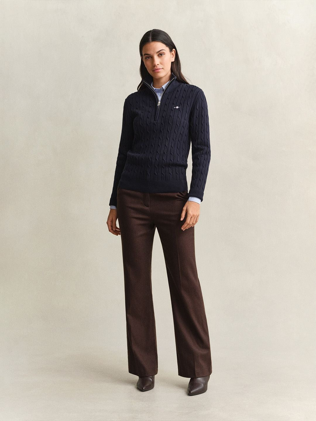 Gant Women Navy Blue Textured Regular Fit Sweater