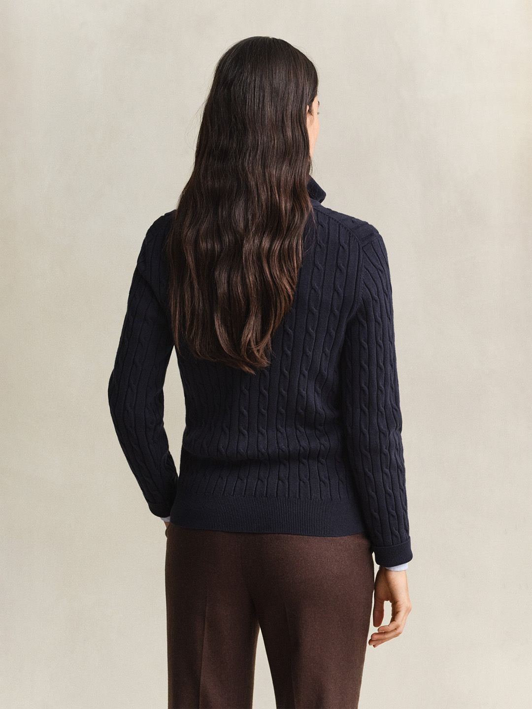 Gant Women Navy Blue Textured Regular Fit Sweater