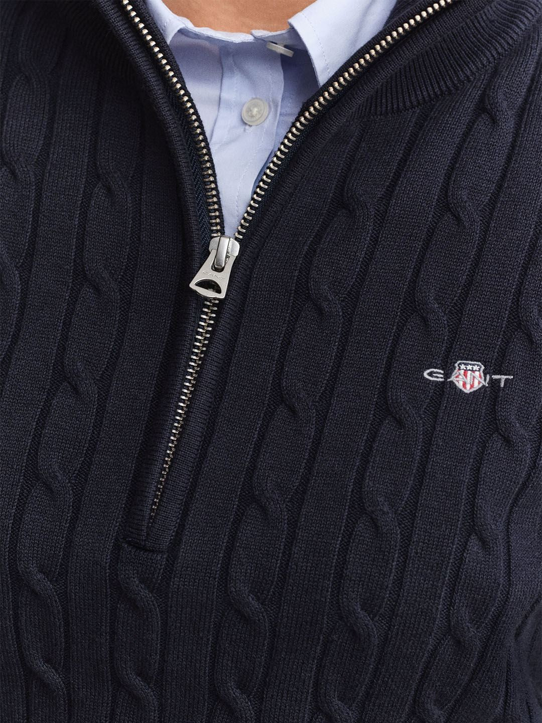 Gant Women Navy Blue Textured Regular Fit Sweater