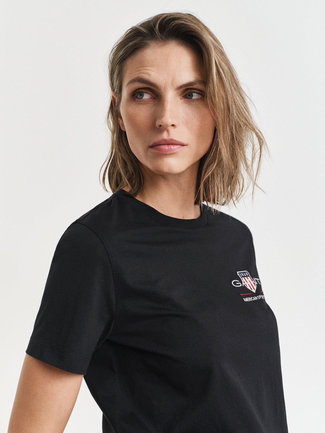 Gant Women Black Placed Graphic Crew Neck Tshirt
