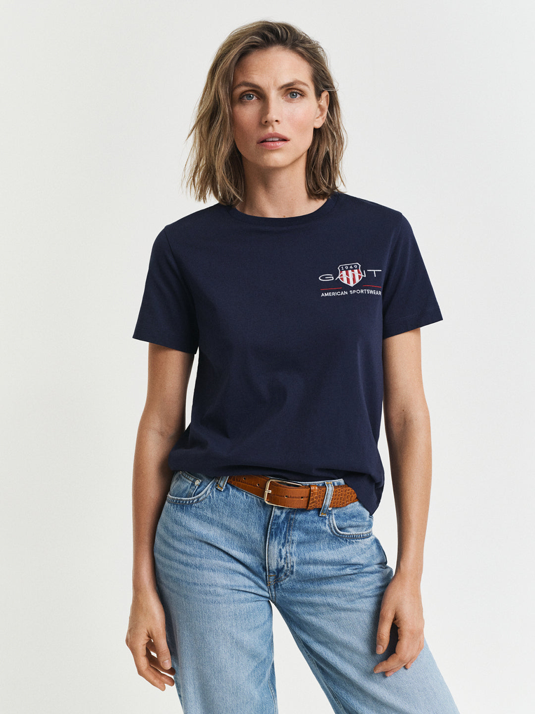 Gant Women Blue Placed Graphic Crew Neck Tshirt
