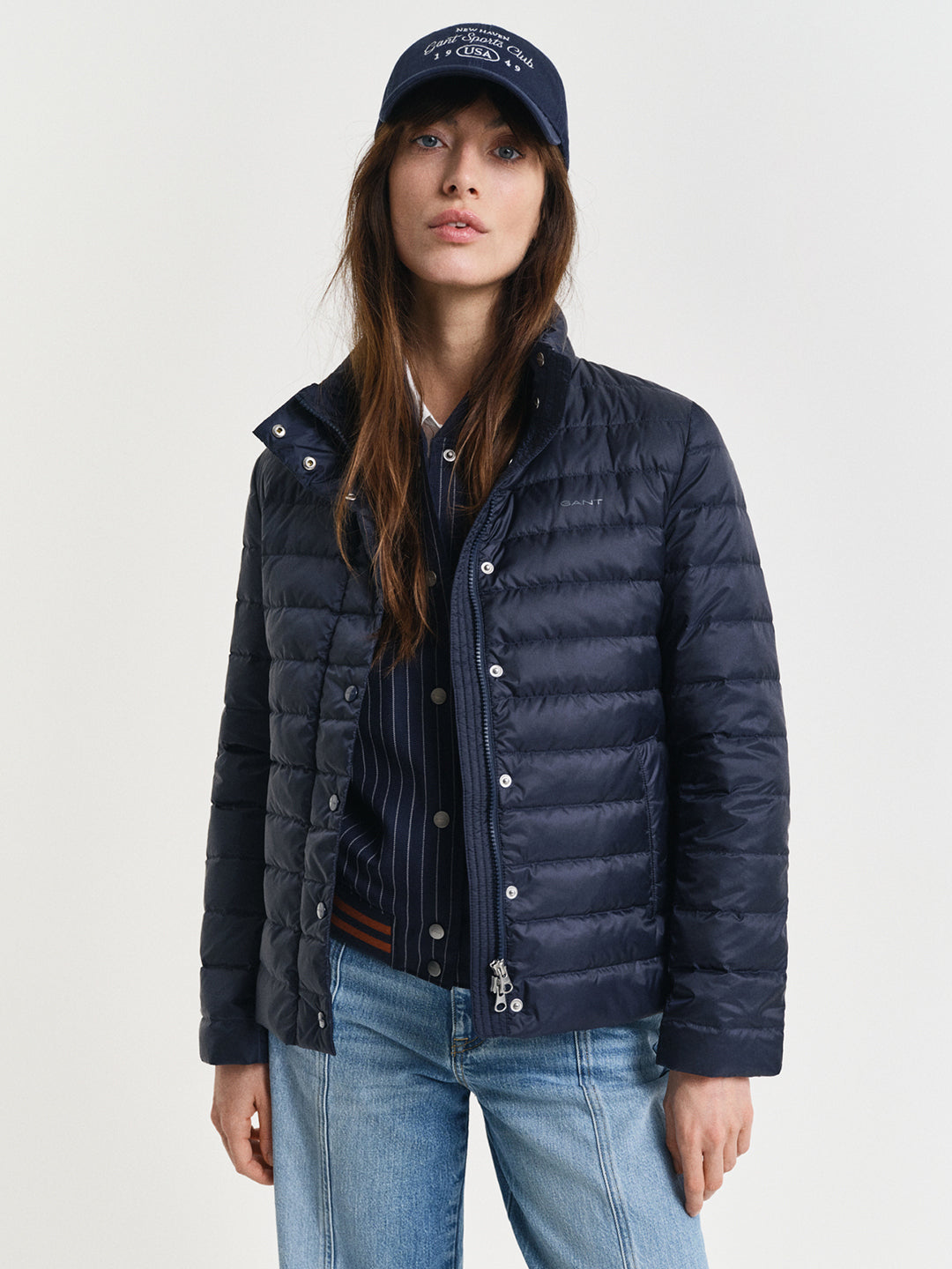 Gant Women Blue Solid Stand Collar Jacket