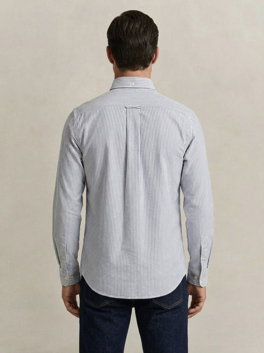 Gant Men Blue Striped Regular Fit Classic Oxford Shirt