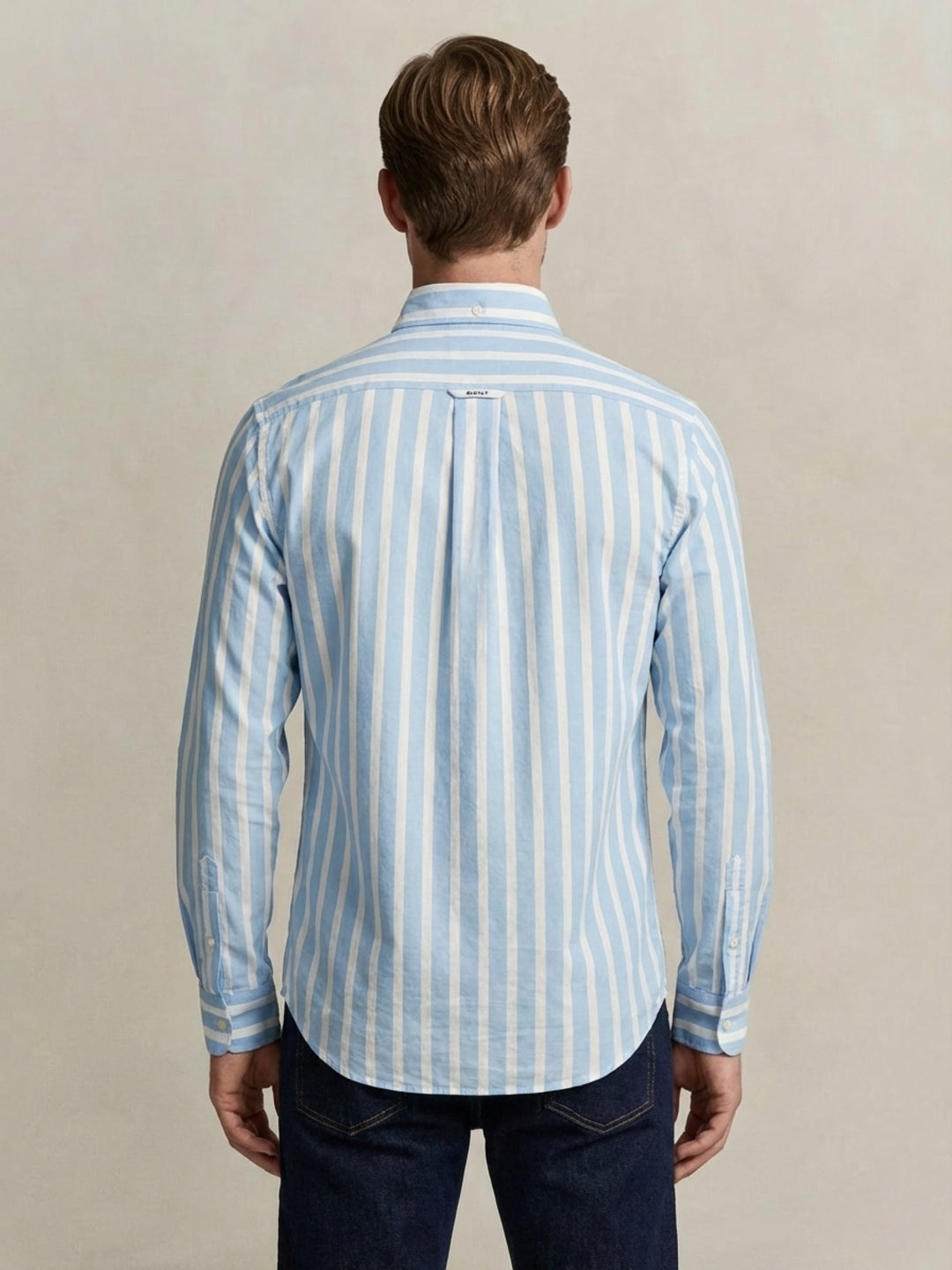 Gant Men Blue Striped Regular Fit Classic Poplin Shirt