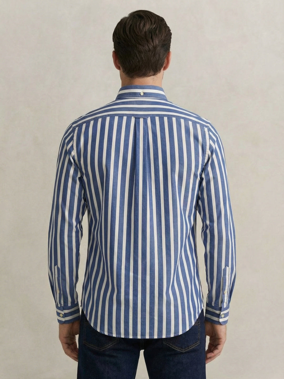 Gant Men Blue Striped Regular Fit Classic Poplin Shirt