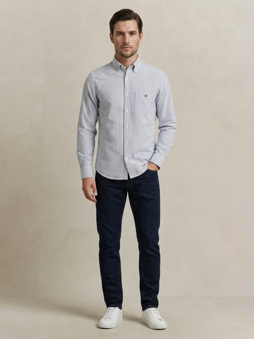 Gant Men Blue Striped Regular Fit Classic Oxford Shirt