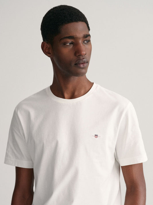 Gant Men White Solid Crew Neck Tshirt