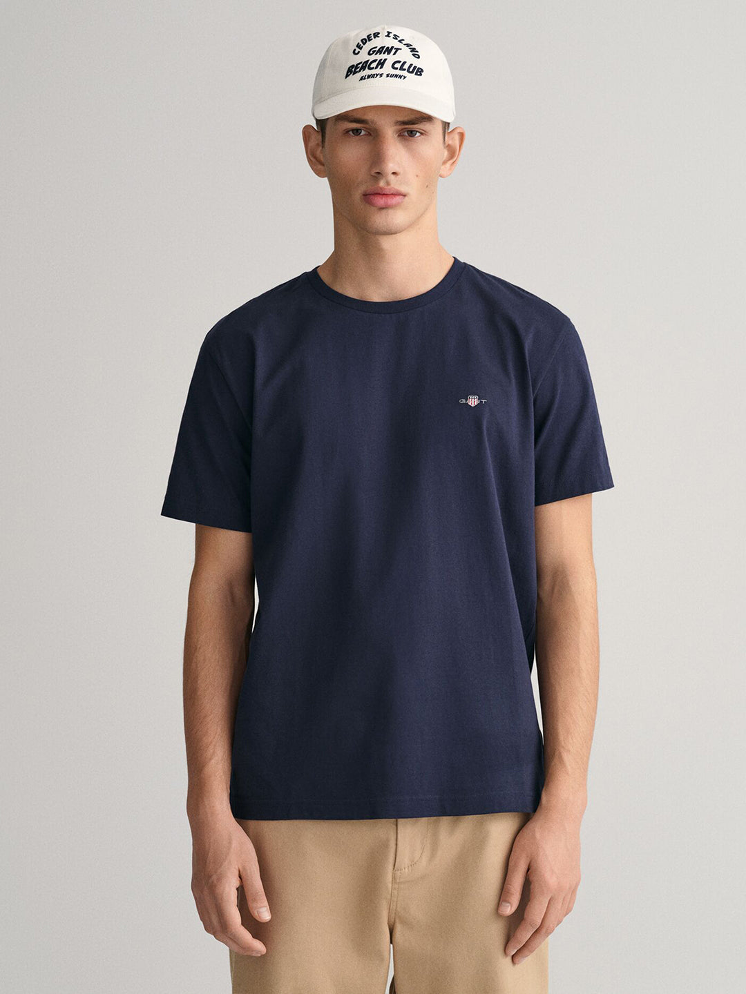 Gant Men Blue Solid Crew Neck Tshirt