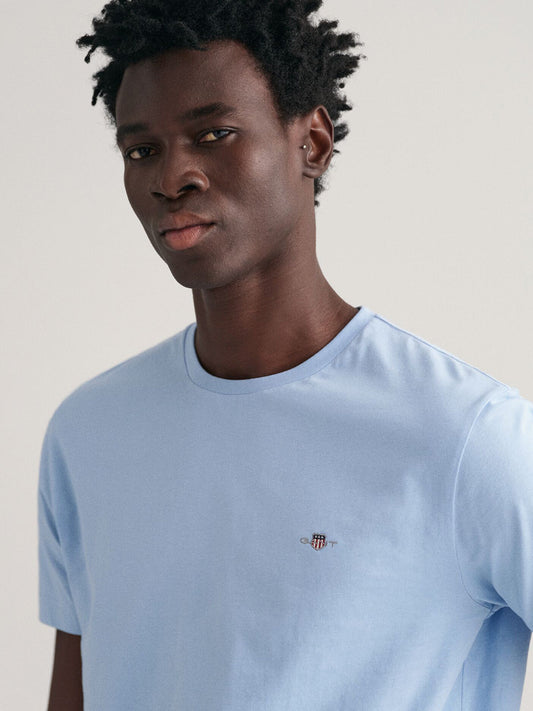 Gant Men Blue Solid Crew Neck Tshirt