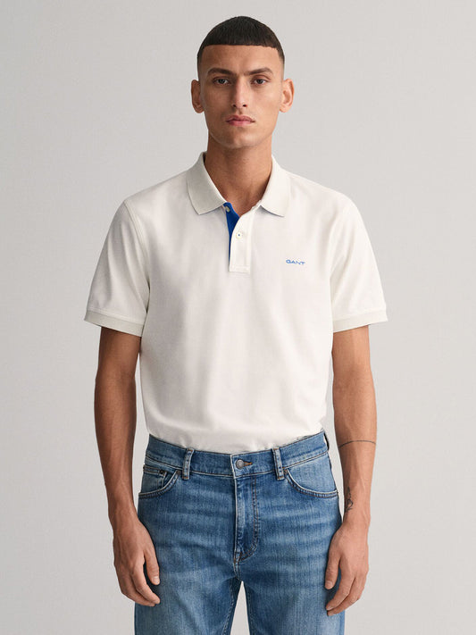 Gant Men White Solid Polo Tshirt