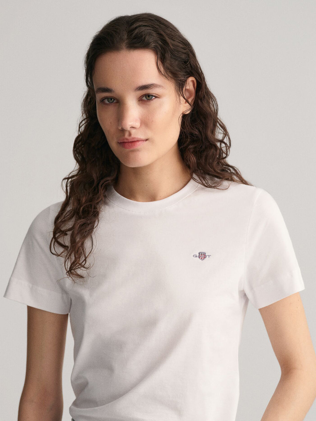 Gant Women White Solid Crew Neck Tshirt
