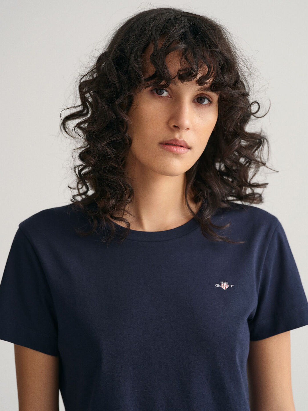 Gant Women Blue Solid Crew Neck Tshirt