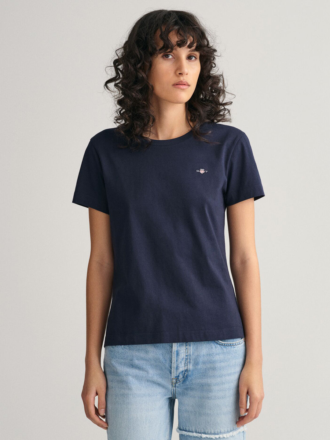 Gant Women Blue Solid Crew Neck Tshirt