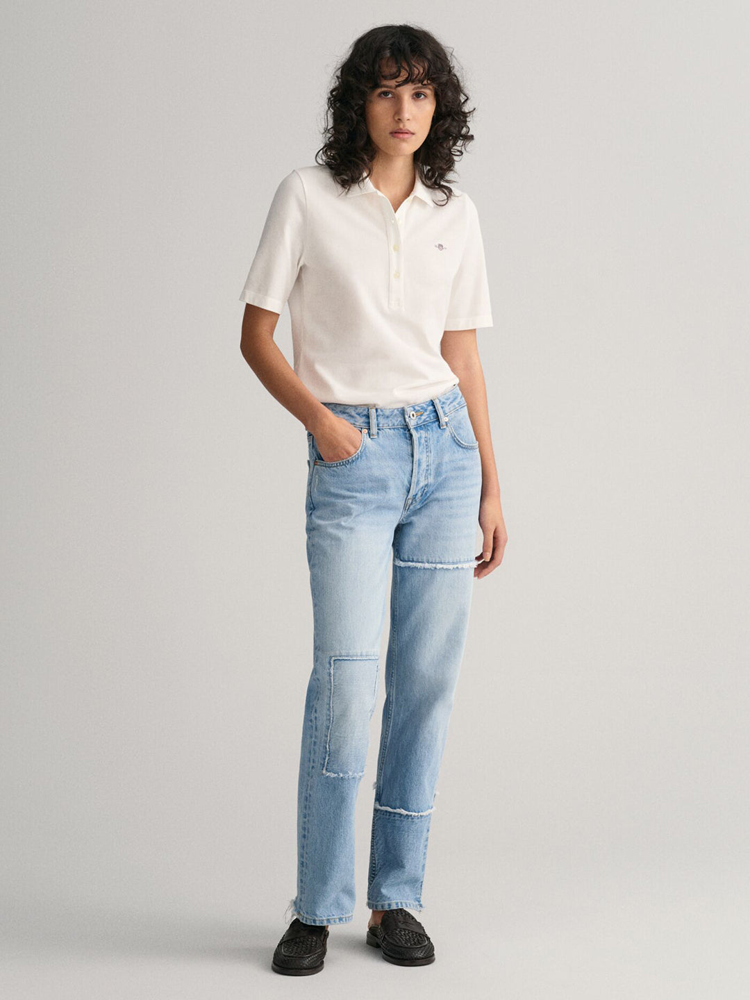 Gant Women White Solid Polo Tshirt
