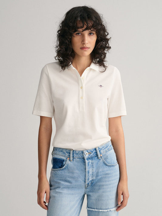 Gant Women White Solid Polo Tshirt
