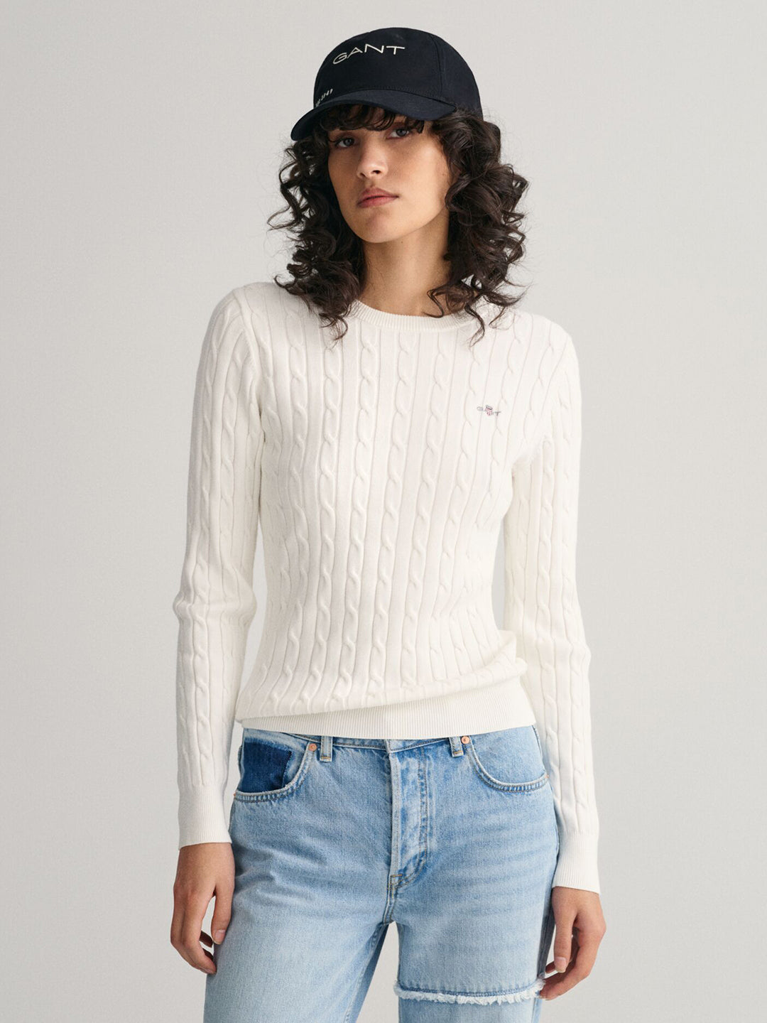 Gant Women White Solid Crew Neck Sweater