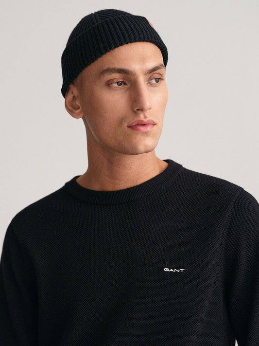 Gant Men Black Solid Crew Neck Sweater